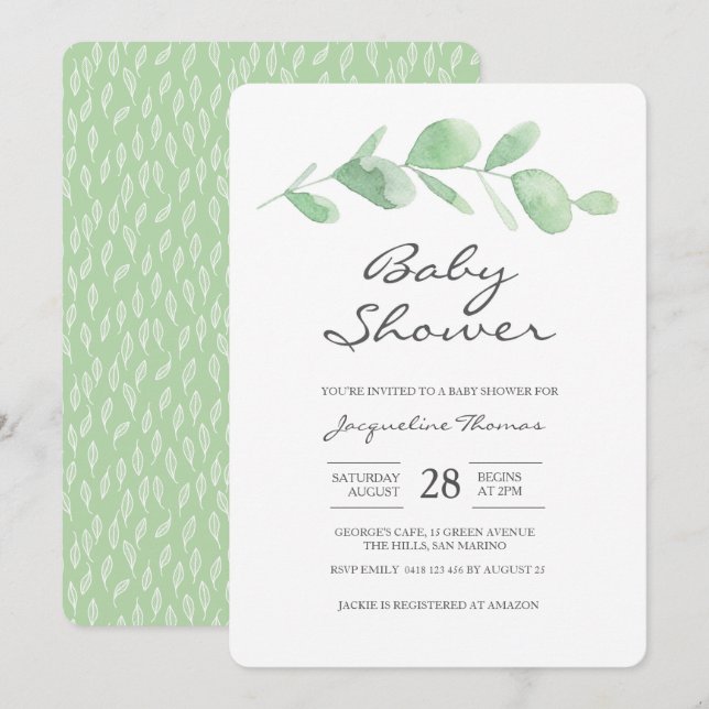 Baby Shower Invitation | Eucalyptus leaf (Front/Back)