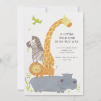 baby shower invitation features cute jungle animal