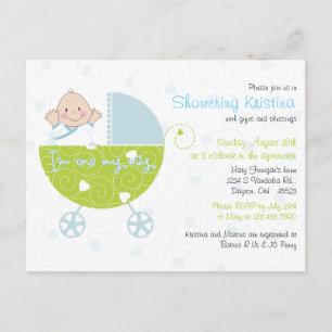 Baby Shower Invitation for Baby Boy Blue Carriage Postcard