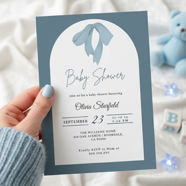 Baby Shower Invitation for Boy – Blue Bow, Modern (Creator Uploaded)