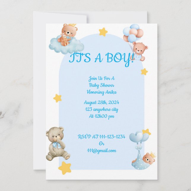 BABY SHOWER INVITATION for boys (Front)