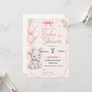 Baby Shower Invitation for girls elephant themed