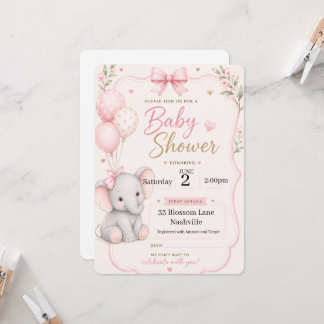 Baby Shower Invitation for girls elephant themed