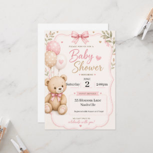 Baby Shower Invitation for girls teddy bear themed