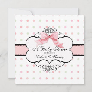 Baby Shower Invitation - French Bow Dot Swirl