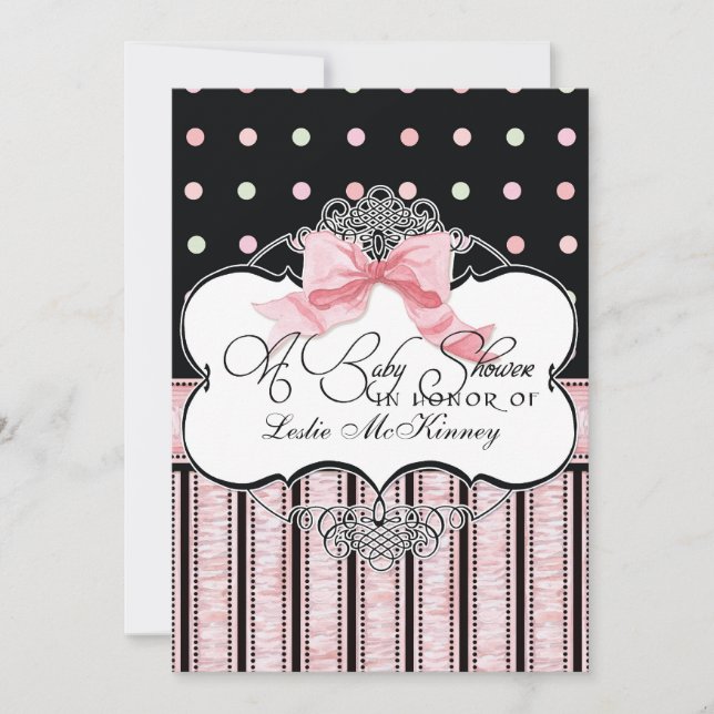 Baby Shower Invitation - French Bow Dot Swirl vs3 (Front)