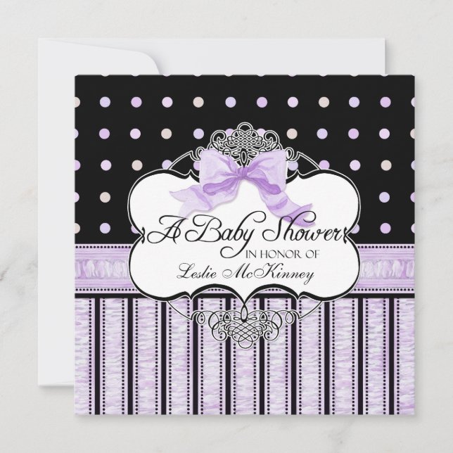Baby Shower Invitation - French Bow Dot Swirl vs4 (Front)