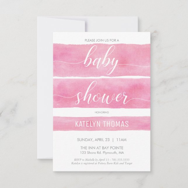 Baby Shower Invitation, Girl, Watercolor, Custom Invitation (Front)