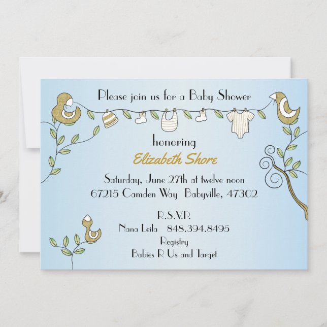 Baby Shower Invitation "Gold Birds" (Front)