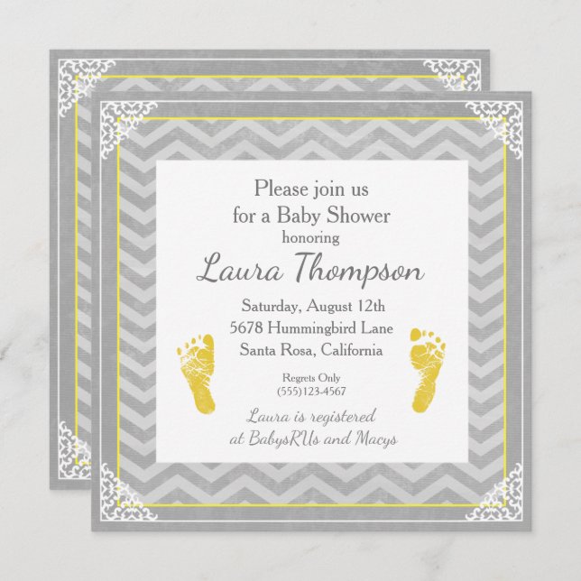 Baby Shower Invitation Grey Chevron Stripe (Front/Back)