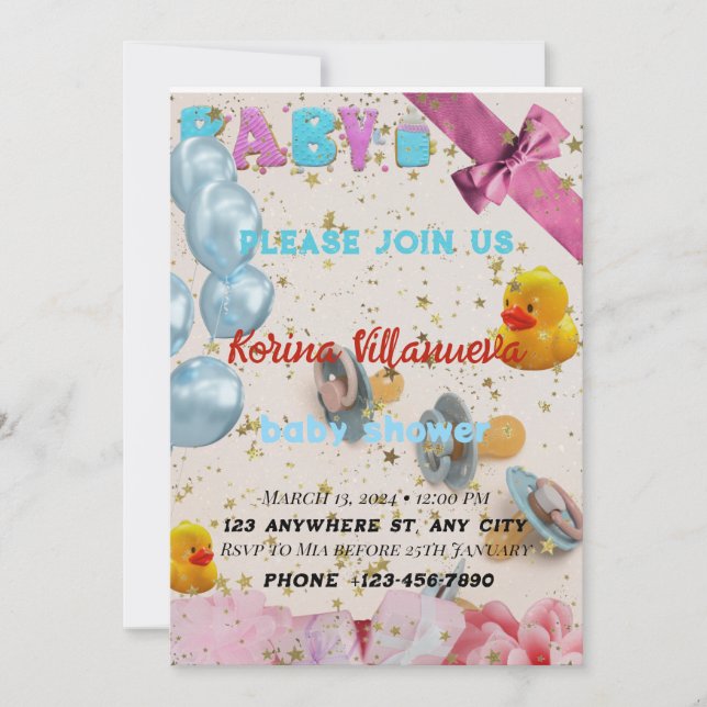 Baby Shower Invitation in Bright Colours (Front)
