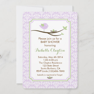 Baby Shower Invitation in Lavender and Green