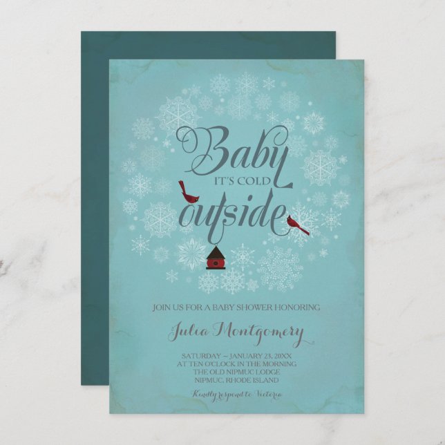 Baby Shower Invitation, It's Cold Outside, Winter Invitation (Front/Back)
