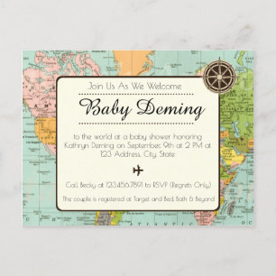 Baby Shower Invitation - Multicolored World Map