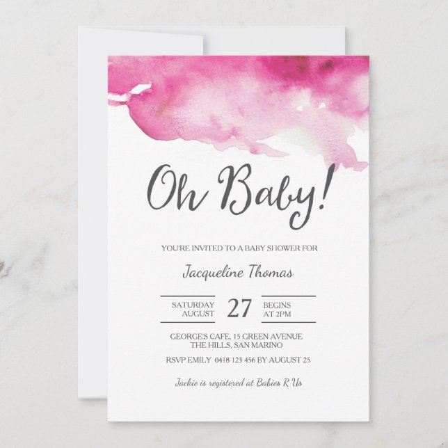 Baby Shower Invitation | Oh Baby Pink (Front)
