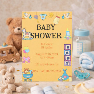 BABY SHOWER INVITATION, ORANGE INVITATION