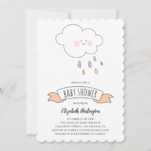 Baby shower invitation. Peachy funny invite. Cloud Invitation