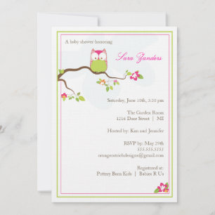 Baby Shower Invitation - Pink and Green Baby Owl