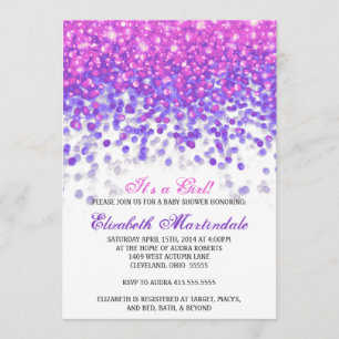 Baby Shower Invitation Pink and Purple Glitter