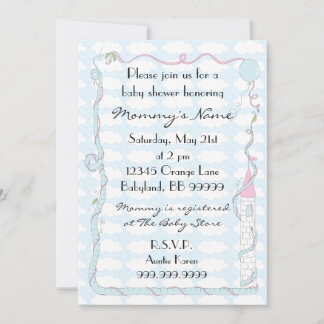 Baby Shower Invitation. Pink/Blue/Castle Invitation