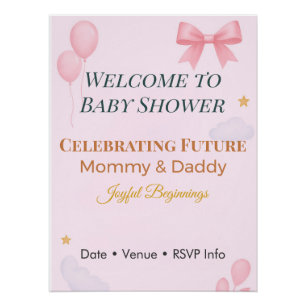Baby Shower Invitation Pink Bow Joyful Beginnings  Poster