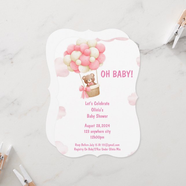 baby shower invitation pink for girls (Front/Back In Situ)