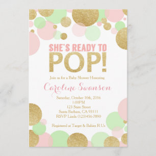 Baby Shower Invitation Pink Gold Mint Polka Dots