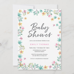 Baby Shower Invitation   pink watercolor florals