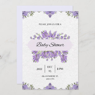 baby shower invitation puple flowers