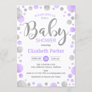 Baby Shower Invitation - Purple Silver Dots