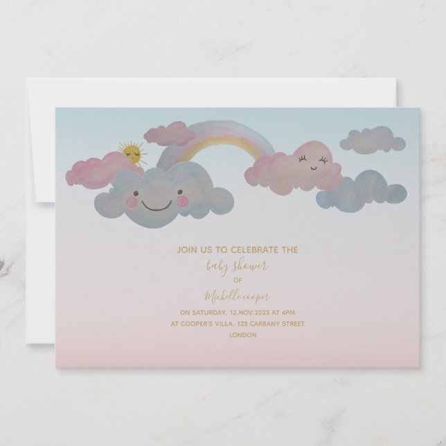 Baby shower-invitation-rainbow theme-watercolor invitation (Front)