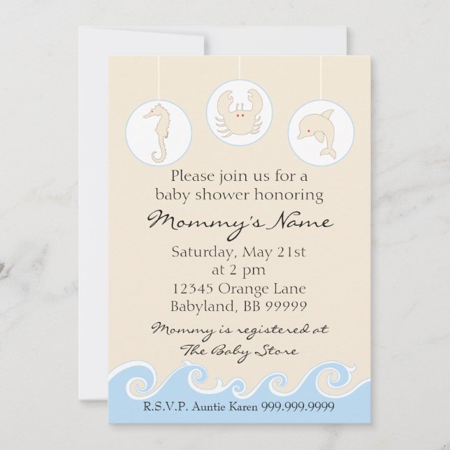 Baby Shower Invitation. Sea Mobile Cream Blue Invitation (Front)