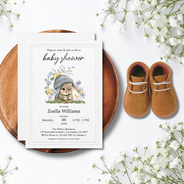 Baby Shower Invitation Simple Flowers Bunny (Baby Shower Invitation Simple Flowers Bunny 5)