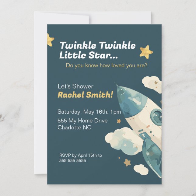 Baby Shower Invitation Stars and Space Theme (Front)