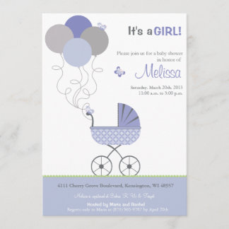 Baby Shower Invitation - Stroller & Balloons