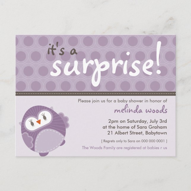 BABY SHOWER INVITATION :: surprise owl 1 Postcard (Front)