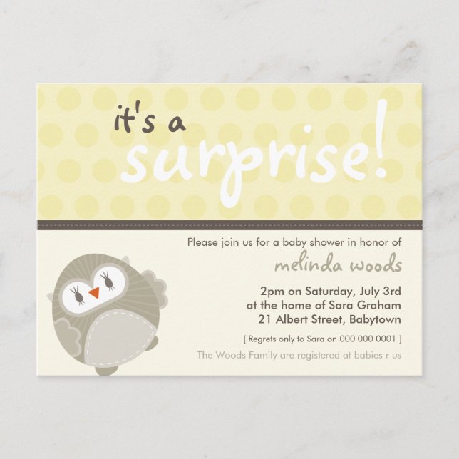BABY SHOWER INVITATION :: surprise owl 8 (Front)