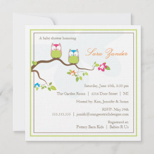 Baby Shower Invitation - Twin Boy & Girl Baby Owls