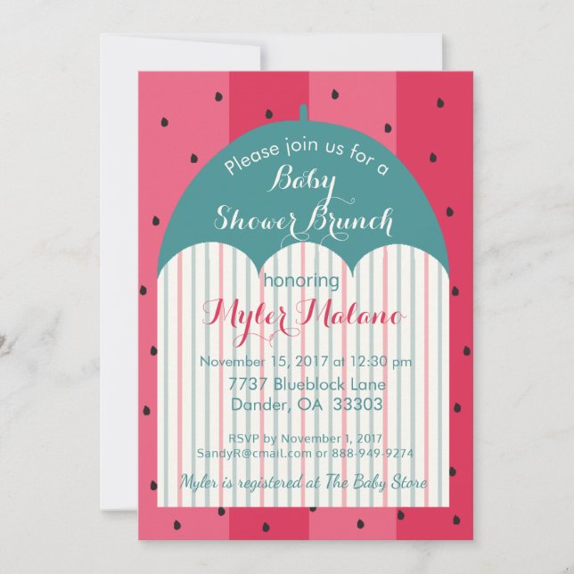 Baby Shower Invitation "Watermelon Umbrella" (Front)
