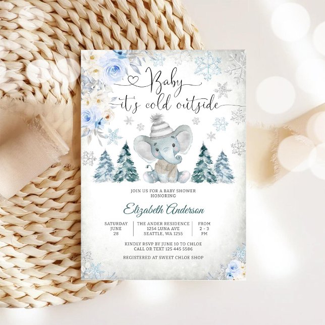Baby Shower Invitation Winter Elephant Invitation (Creator Uploaded)