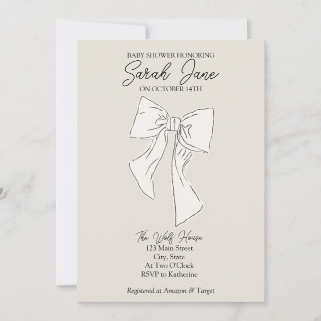 Baby shower invitation with a bow  (Front)