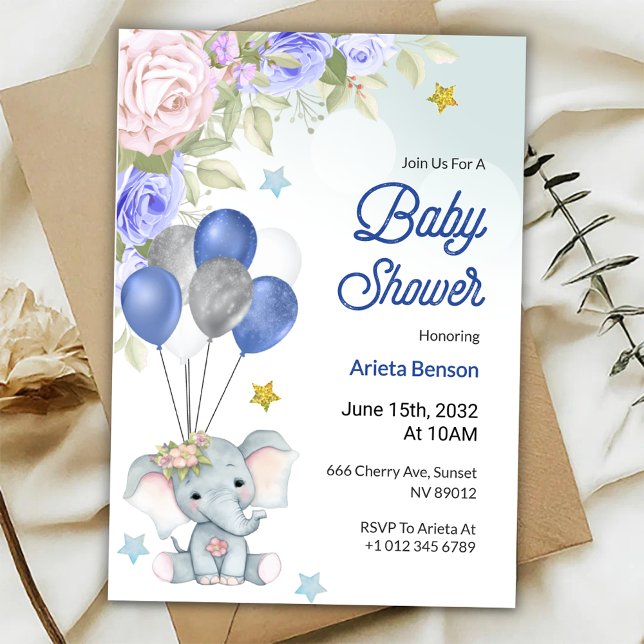 Baby shower invitation with a cute elephant  (Creator Uploaded)