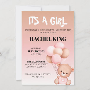 Baby Shower Invitation with cute bear and balloons