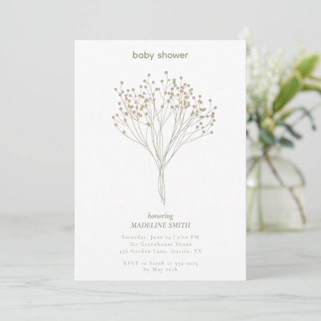 Baby Shower Invitation with Delicate Floral Art (Standing Front)