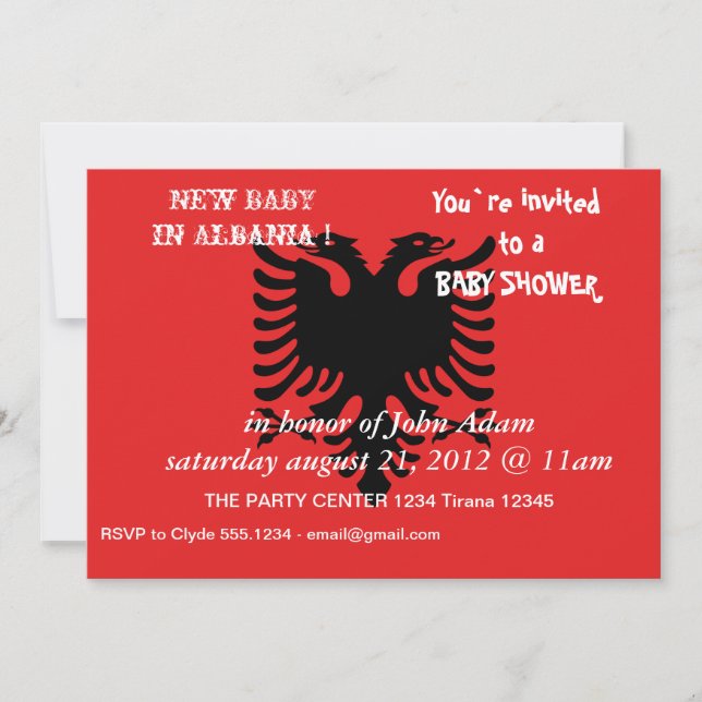 Baby Shower Invitation with Flag of Albania (Front)