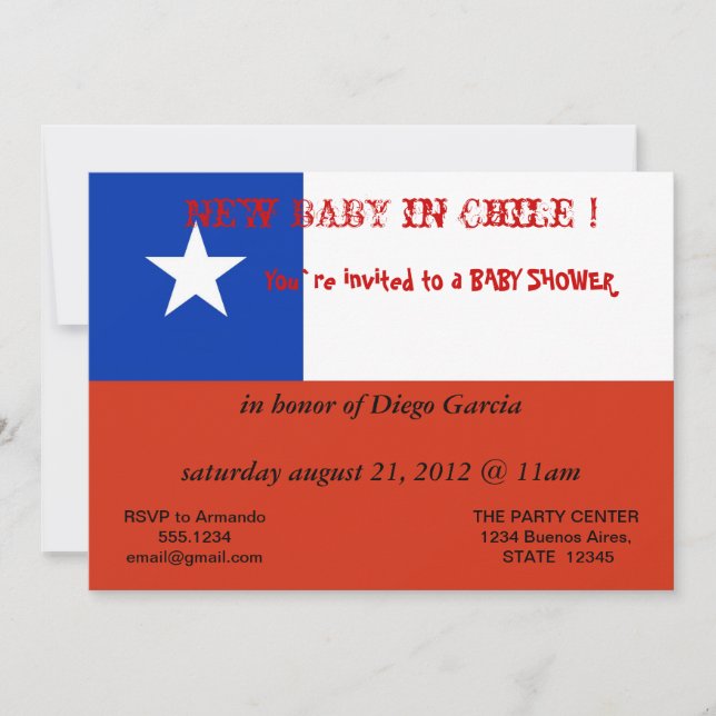 Baby Shower Invitation with Flag of Chile (Front)