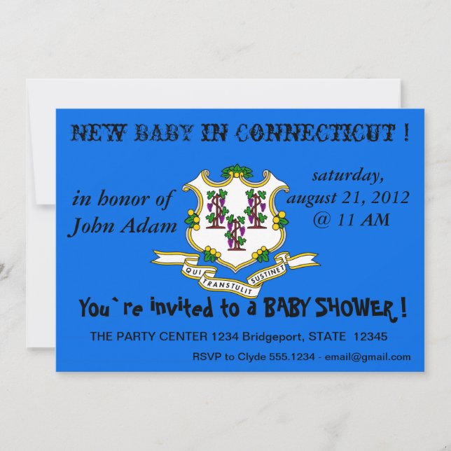 Baby Shower Invitation with Flag of Connecticut (Front)