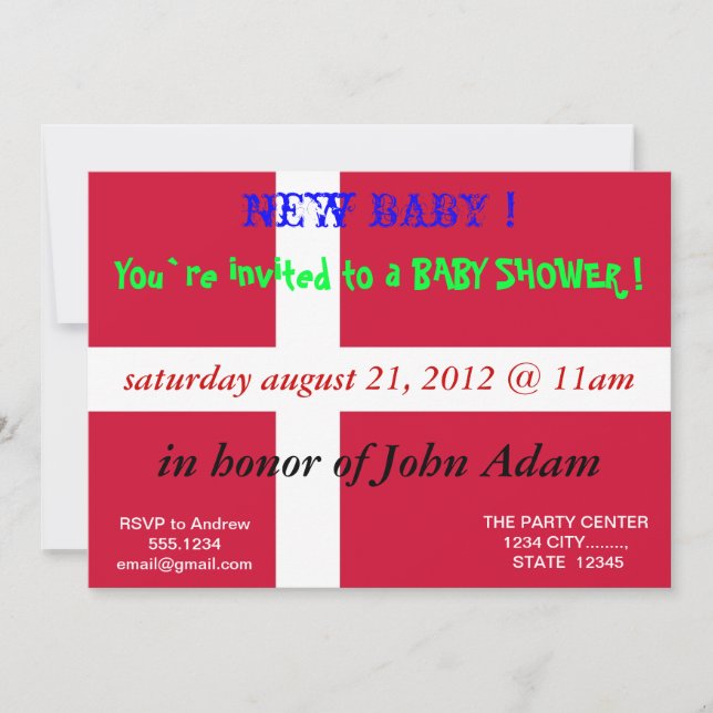 Baby Shower Invitation with Flag of Denmark (Front)