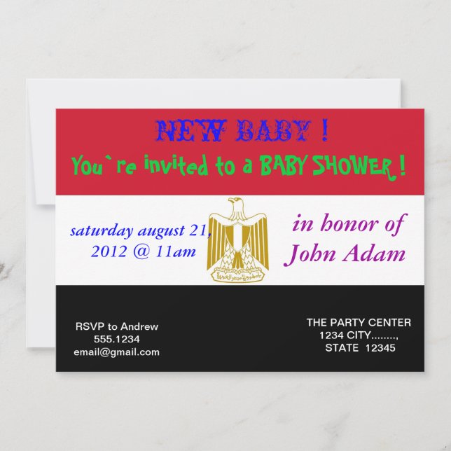 Baby Shower Invitation with Flag of Egypt (Front)