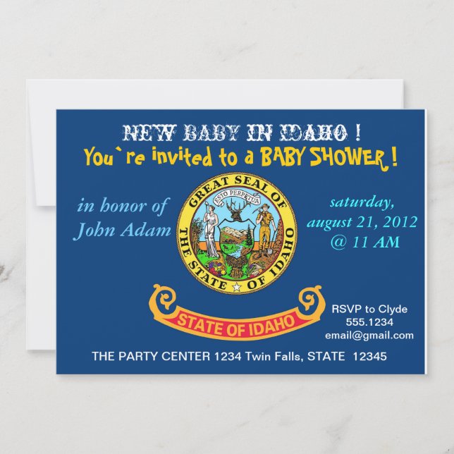 Baby Shower Invitation with Flag of Idaho (Front)